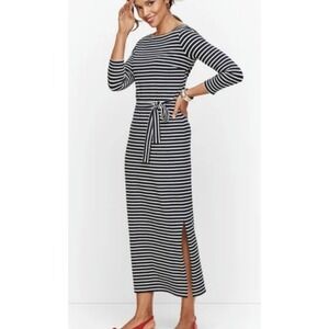 TALBOTS Blue White STRIPE JERSEY MAXI  DRESS Long Sleeve Nautical Classic Small